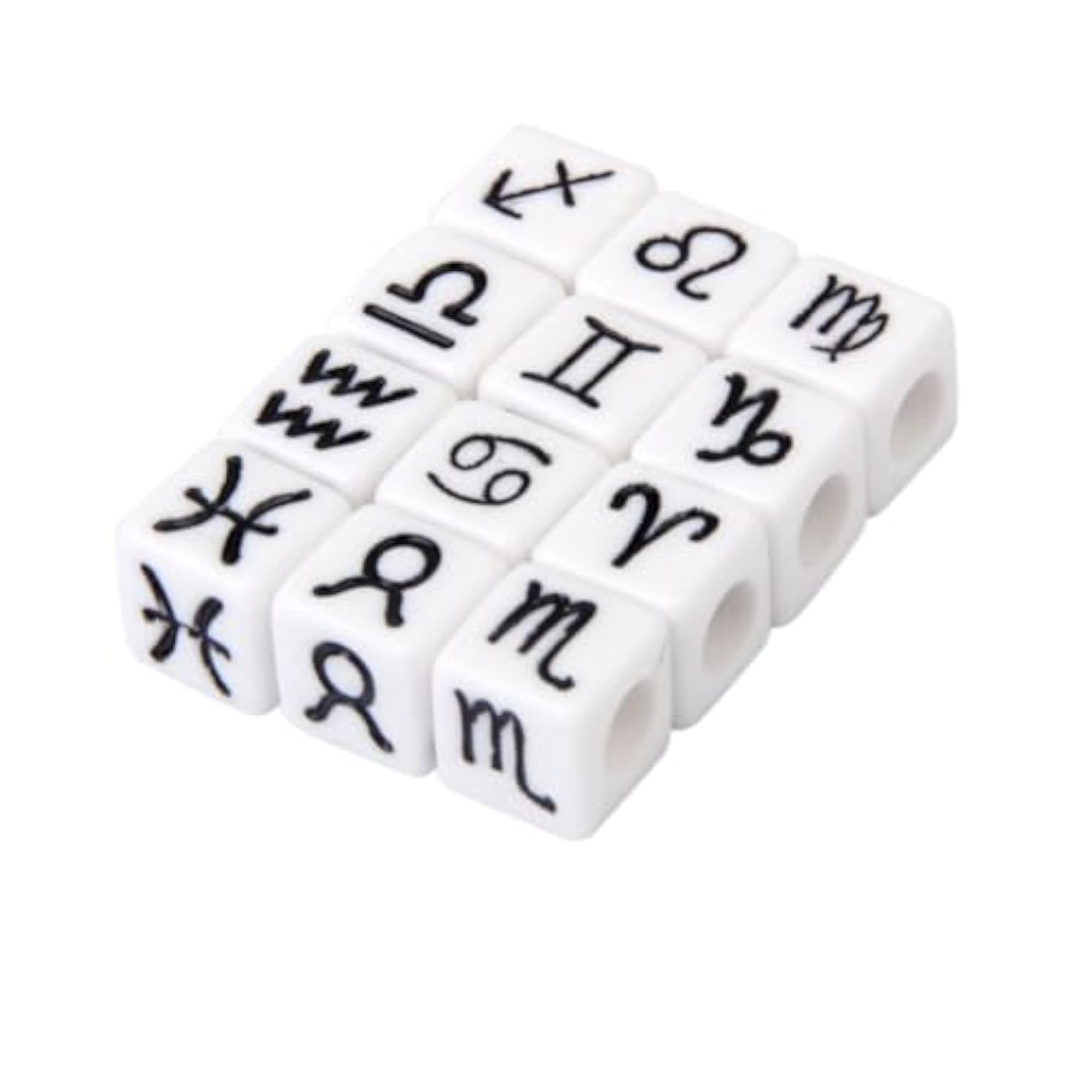 Acrylic Zodiac Symbols Cube Beads, 100pcs, White